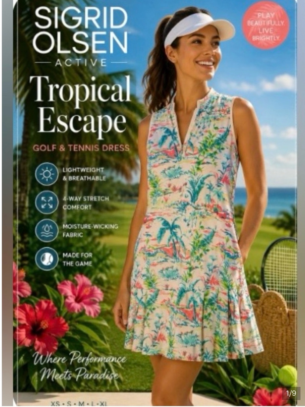Sigrid Olsen Golf & Tennis Tropical Escape Athletic Dress White L